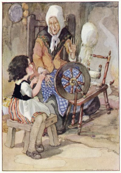 La nonna si alzò dal suo filatoio (litografia colorata) da Anne (after) Anderson