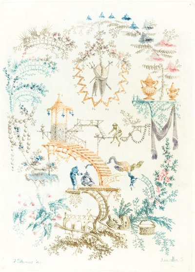 Arabesco con una scimmia da Anne Allen after Jean Baptiste Pillement