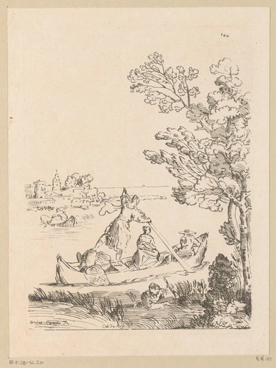 Paesaggio fluviale con una barca remata da una donna (serie: Cabinet du Roy) da Anne Claude Philippe Caylus