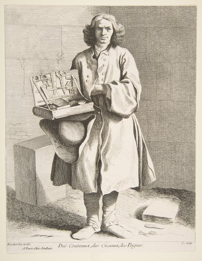 Venditore ambulante di coltelli, forbici e pettini, 1742 da Anne Claude Philippe de Caylus