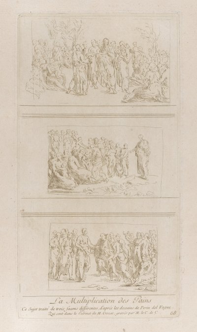 Tre studi separati per i miracoli dei pani, mostrando Cristo in piedi, ca. 1729-40 da Anne Claude Philippe de Caylus