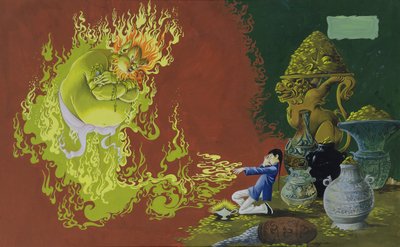 Aladino, illustrazione da Deans Gold Medal Book of Fairy Tales Numero 2 pub. da Dean & Sons Ltd., 1965 da Anne Grahame Johnstone