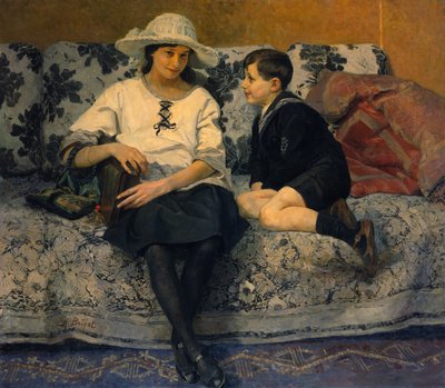 Una ragazza e un ragazzo su un divano da Anne Marie Henriette Brejat