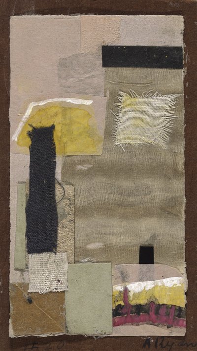 Senza titolo (#20), 1948-54 circa (collage di tessuto, carta colorata, carta vetrata, guazzo e acquerello su cartoncino) da Anne Ryan