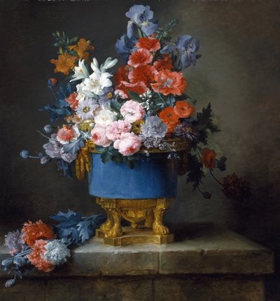 Bouquet di fiori in un vaso di porcellana blu da Anne Vallayer Coster