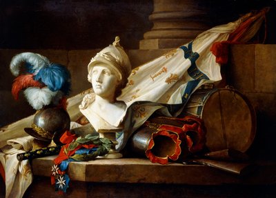 Busto di Minerva con armatura e armi su un cornicione di pietra, 1777 da Anne Vallayer Coster