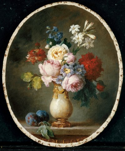 Un vaso di fiori e due prugne su un tavolo di marmo, 1781 da Anne Vallayer Coster
