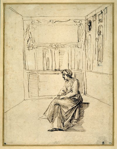 Una donna seduta in una stanza da Annibale Carracci
