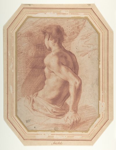 Vista posteriore di un giovane nudo seduto rivolto a sinistra da Annibale Carracci