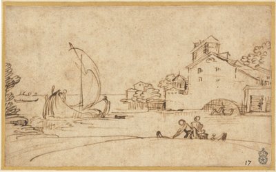 Paesaggio con figure presso un estuario con barche a vela da Annibale Carracci