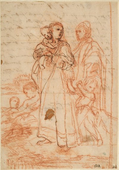 Mutter trägt ein kleines Kind auf ihrem rechten Arm und hält einen Jungen in ihrem linken Arm da Annibale Carracci