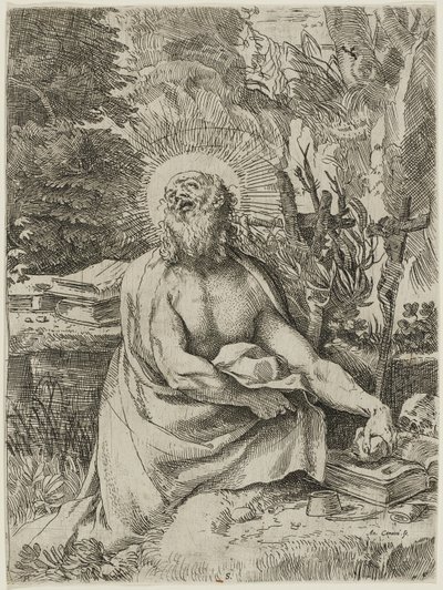 San Girolamo nel deserto, c.1591 (acquaforte con incisione su carta vergata, iiiiv) da Annibale Carracci