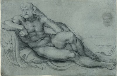 Studio di Ercole che riposa, con studi separati della testa e del piede (recto); disegno a griglia rettangolare (verso) da Annibale Carracci