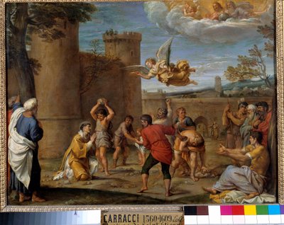 La lapidazione di Santo Stefano: Santo Stefano, fu il primo martire cristiano morto per lapidazione nel 36 d.C. Pittura di Annibale Carracci (1560-1609). XVI secolo. da Annibale Carracci