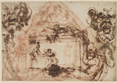 Bozzetto per la decorazione di una volta. Per la Galleria Farnese, Palazzo Farnese a Roma. Inoltre bozzetto per due mascheroni da Annibale Carracci