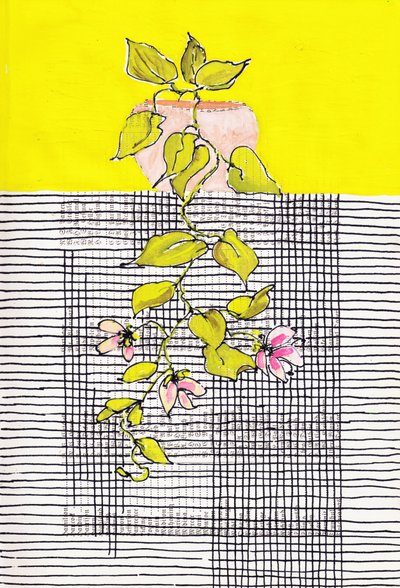 Rete geometrica con rampicante in fiore da Annick