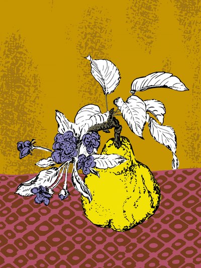 Mele cotogne e fiori viola da Annick