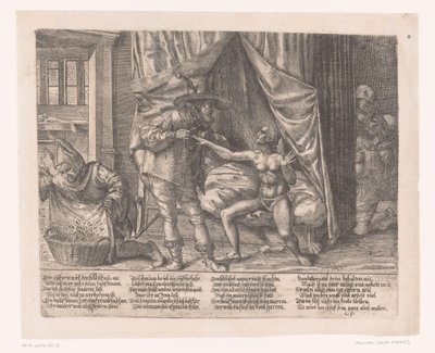 Allegoria con un uomo che mette una cintura di castità a una donna da Anonymous