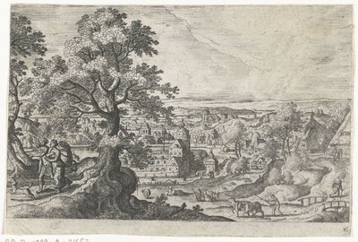 Apollo che cammina con una giovane donna Paesaggi con rappresentazioni mitologiche e bibliche (titolo della serie) da Anonymous