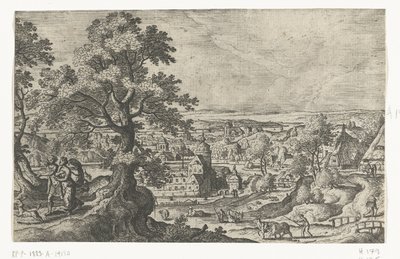 Apollo che cammina con una giovane donna (serie: Paesaggi con rappresentazioni mitologiche e bibliche) da Anonymous