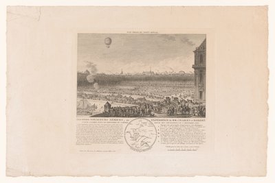 Volo in mongolfiera dei signori Charles e Robert da Parigi a Beaumont, visto dai Giardini delle Tuileries, 1 dicembre 1783 da Anonymous