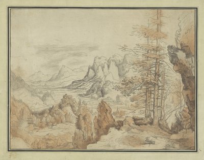 Paesaggio montano con alberi e vista su una valle da Anonymous