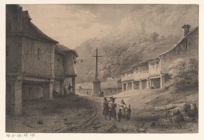 Paesaggio montano con figure e mucche da Anonymous