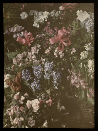 Mazzo di fiori con fiocco, cesto e biglietto da Anonymous