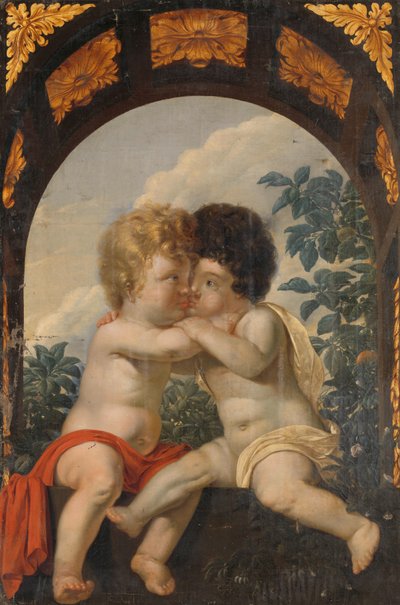 Allegoria cristiana con due bambini che si abbracciano da Anonymous