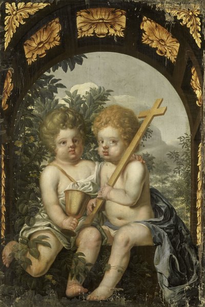 Allegoria cristiana con due bambini con croce e calice da Anonymous