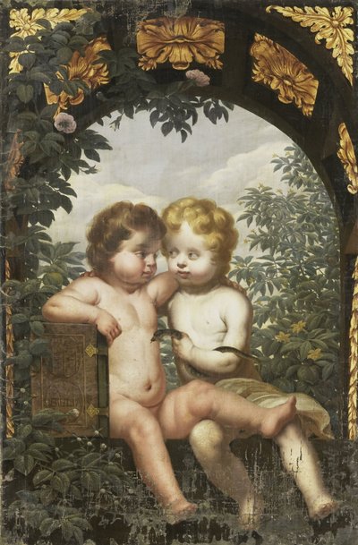 Allegoria cristiana con due bambini con una Bibbia e un serpente da Anonymous