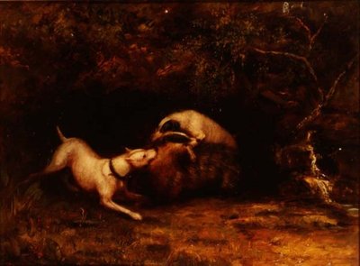 Cani che attaccano un tasso, c.1870 da Anonymous
