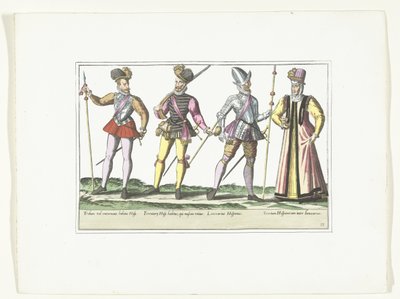 Tre militari spagnoli in uniforme e una vivandiera, ca. 1580 da Anonymous