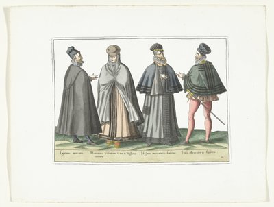 Tre uomini e una donna vestiti secondo la moda straniera, ca. 1580 da Anonymous