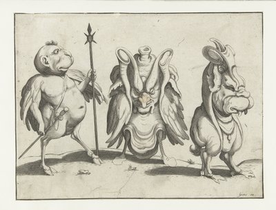 Tre mostri (serie Figure grottesche circondate da una linea di contorno) da Anonymous