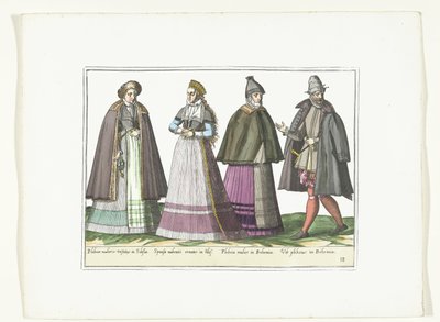 Tre donne e un uomo vestiti secondo la moda tedesca, ca. 1580 da Anonymous