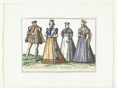 Un uomo e tre donne vestiti secondo la moda tedesca a Danzica, ca. 1580 da Anonymous