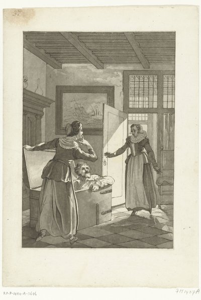 Elsje van Houweningen sorprende Ugo Grozio nella cassa dei libri, 1621 da Anonymous