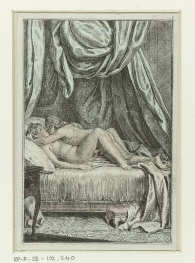 Serie erotica con coppie a letto (Coppia che copula in letto a baldacchino) (Scene erotiche) da Anonymous