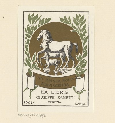 Ex libris di Giuseppe Zanetti (Ad omnia bona adipiscenda) da Anonymous