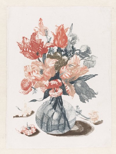 Cinque stampe di fiori in vasi di vetro da Anonymous