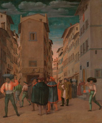 Scena di strada fiorentina con dodici figure (Accogliere il viandante, una delle sette opere di misericordia) da Anonymous