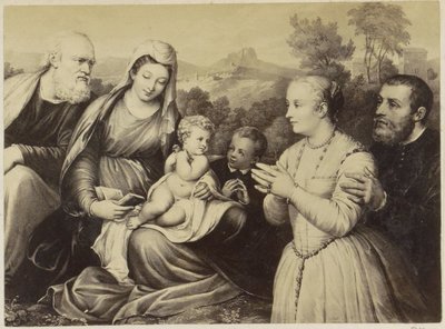 Fotoreproduzione di (probabilmente) una stampa della Sacra Famiglia e fondatori da Anonymous