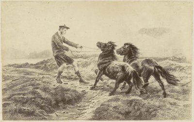 Fotoreproduzione di (probabilmente) una stampa di un uomo scozzese con due pony da Anonymous