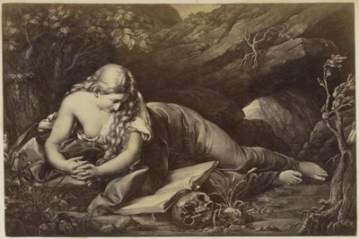 Fotoreproduzione di (probabilmente) una stampa di una Maria Maddalena orante nel deserto da Anonymous