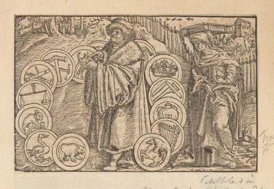Studioso circondato da emblemi con araldica e la personificazione della Saggezza da Anonymous