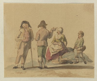 Gruppo di tre uomini in piedi e una donna seduta da Anonymous