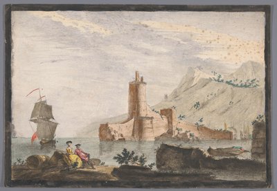 Veduta di un porto con una torre in Provenza da Anonymous