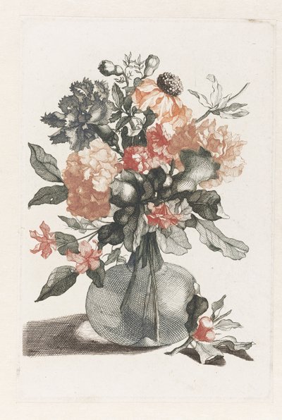 Vaso di vetro con fiori e un ramo con fiore davanti al vaso da Anonymous