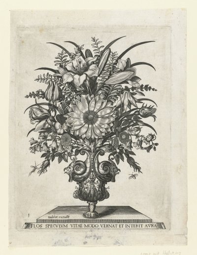 Vaso grottesco con fiori, tra cui un girasole da Anonymous